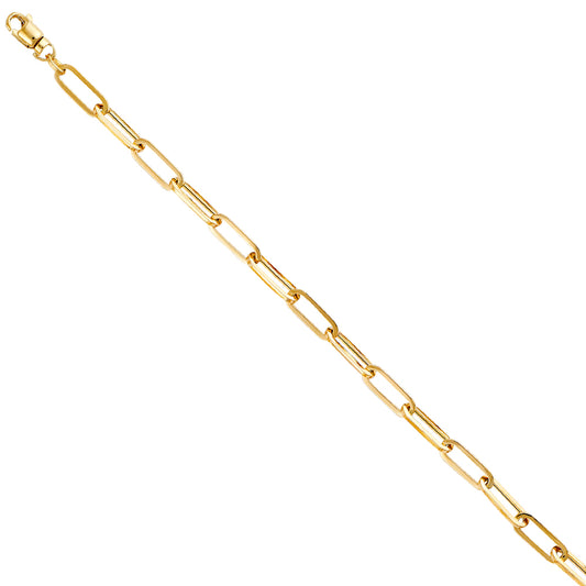 14K Yellow Gold 5.5mm Hollow Paperclip Chain Bracelet - Unisex Fine Jewelry