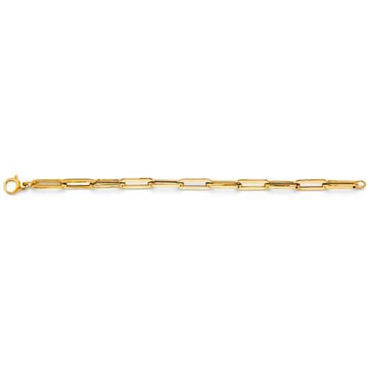 14K Yellow Gold Hollow Long Paperclip Chain Bracelet - Minimalist Link Fine Jewelry