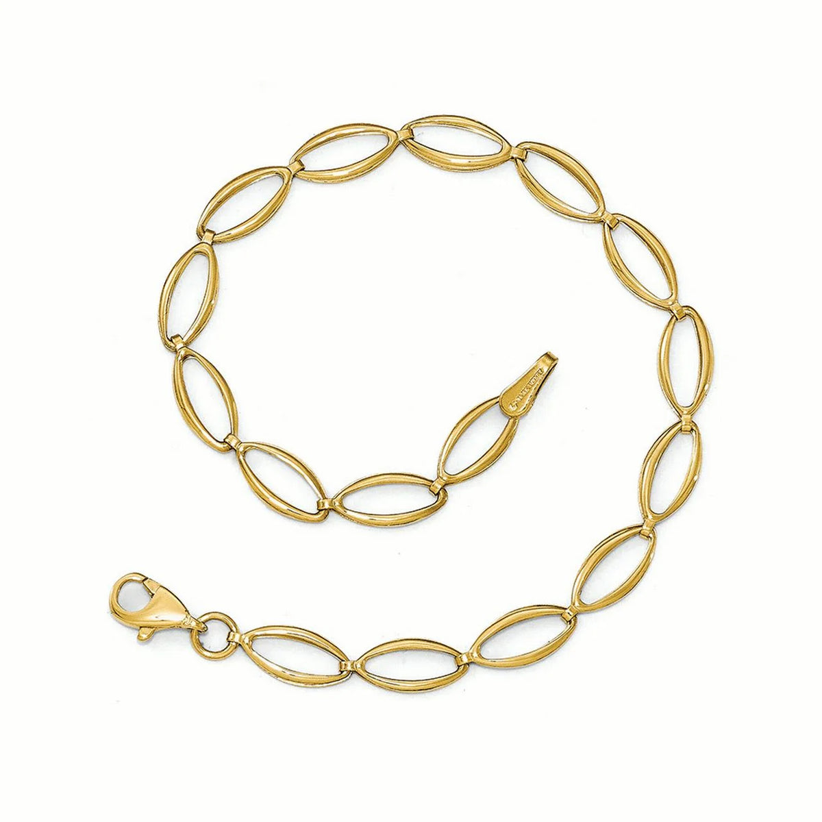 Gold bracelet with oval links on a white background available on the TX.ORO website.