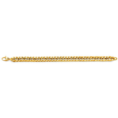 14K Yellow Gold Hollow Concave Curb Bracelet - Lightweight Classic Unisex Chain
