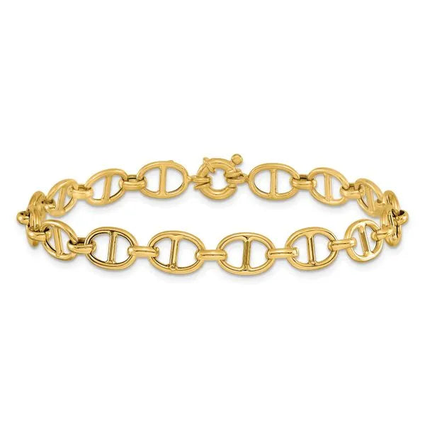 14K Yellow Gold Hollow Fancy Mariner Link Bracelet Polished