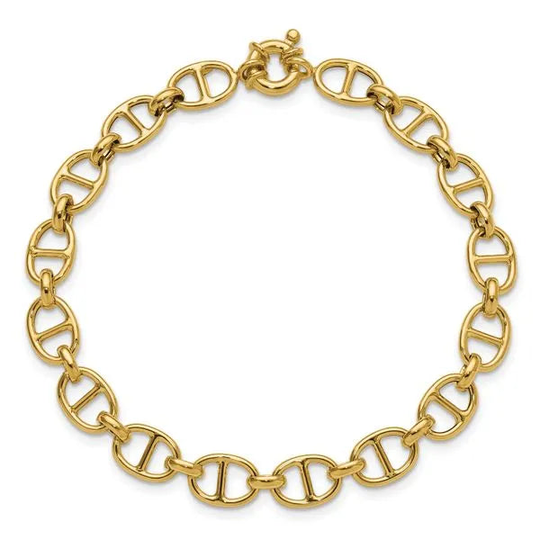 14K Yellow Gold Hollow Fancy Mariner Link Bracelet Polished