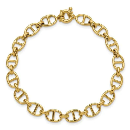 14K Yellow Gold Hollow Fancy Mariner Link Bracelet Polished