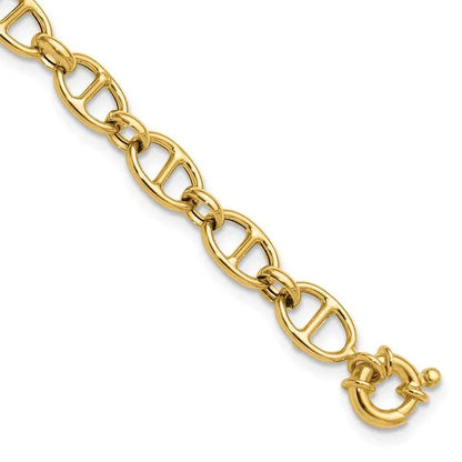 14K Yellow Gold Hollow Fancy Mariner Link Bracelet Polished