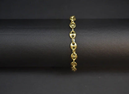 14K Yellow Gold Puffed Mariner Link Bracelet Solid Gold Classic Chain