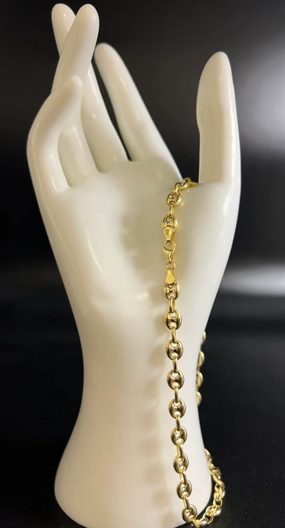 14K Yellow Gold Puffed Mariner Bracelet Bold Thick Link Statement Chain