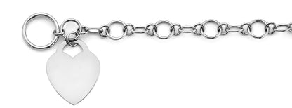 14K White Gold Hollow Heart Pendant Bracelet - Lightweight Dainty Chain for Women