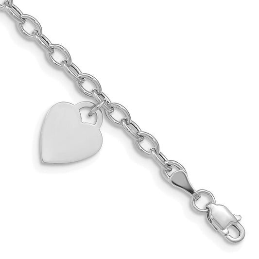 14K White Gold Hollow Heart Pendant Bracelet - Lightweight Dainty Chain for Women