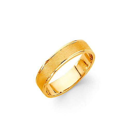 14K Yellow Gold 5mm Comfort Fit Sand Blasted Fancy Unisex Wedding Band Ring