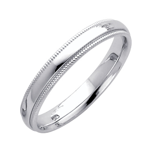 Silver ring with milgrain detailing on a white background