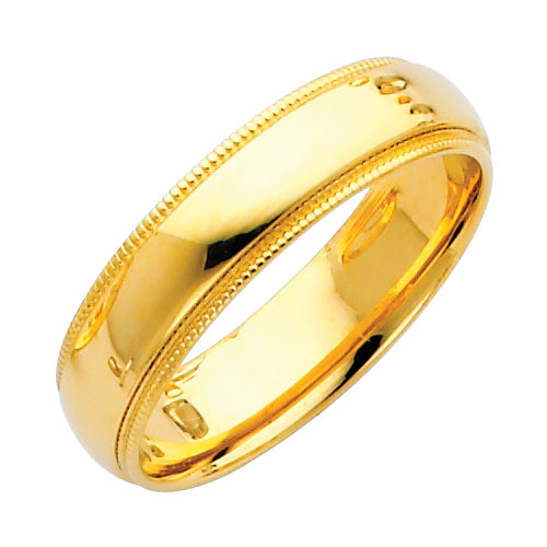 Gold ring with a textured band on a white background