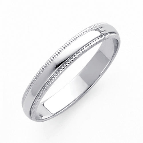 Silver ring with milgrain detailing on a white background