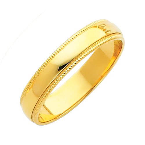 14K Yellow Gold Milgrain Comfort Fit Wedding Band Ring - 3mm to 8mm Unisex
