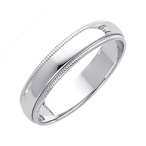 Silver ring with milgrain detailing on a white background