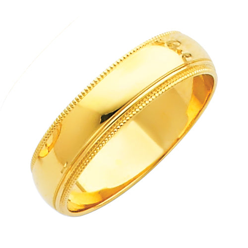 14K Yellow Gold Milgrain Comfort Fit Wedding Band Ring - 3mm to 8mm Unisex