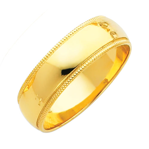 14K Yellow Gold Milgrain Comfort Fit Wedding Band Ring - 3mm to 8mm Unisex