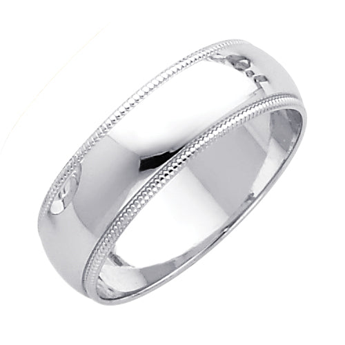 Silver ring with milgrain detailing on a white background