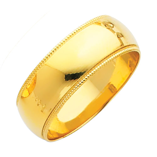 14K Yellow Gold Milgrain Comfort Fit Wedding Band Ring - 3mm to 8mm Unisex