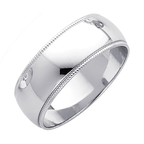 Silver ring with milgrain detailing on a white background