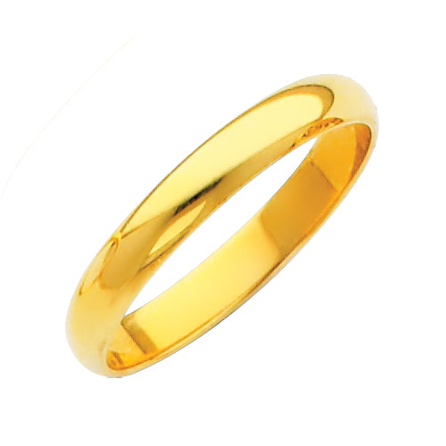 14K Yellow Gold 3mm Plain Wedding Band Ring - Unisex Comfort Fit