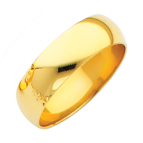 14K Yellow Gold 6mm Plain Regular Fit Unisex Wedding Band