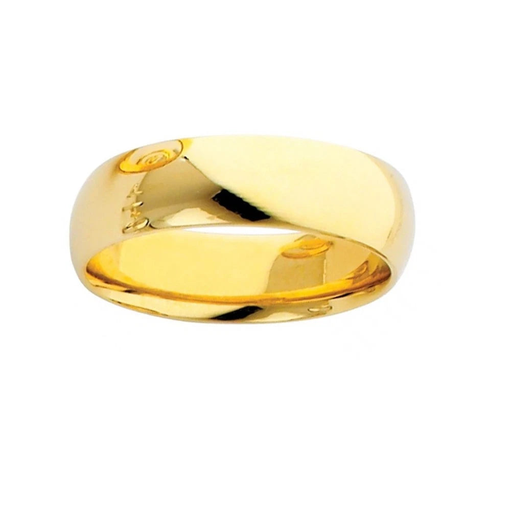 14K Yellow Gold 6mm Plain Regular Fit Unisex Wedding Band