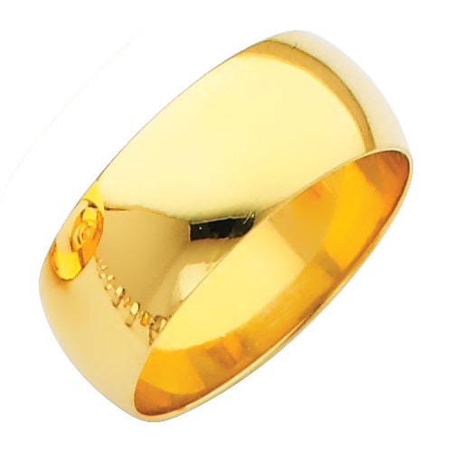 14K Yellow Gold 8mm Plain Regular Fit Unisex Wedding Band Ring