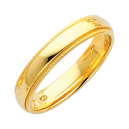 Gold ring with milgrain detailing on a white background