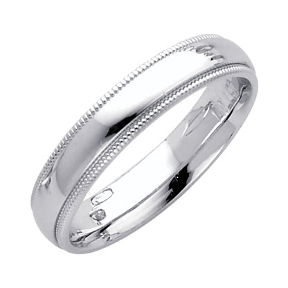 14K White Gold 4mm Traditional Heavy Weight Comfort Fit Milgrain Wedding Band Ring