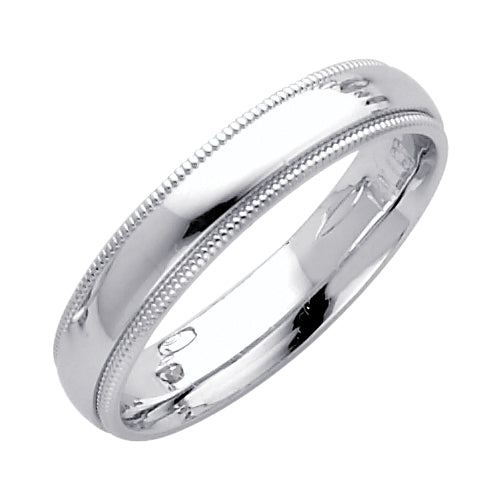 14K White Gold 4mm Traditional Heavy Weight Comfort Fit Milgrain Wedding Band Ring