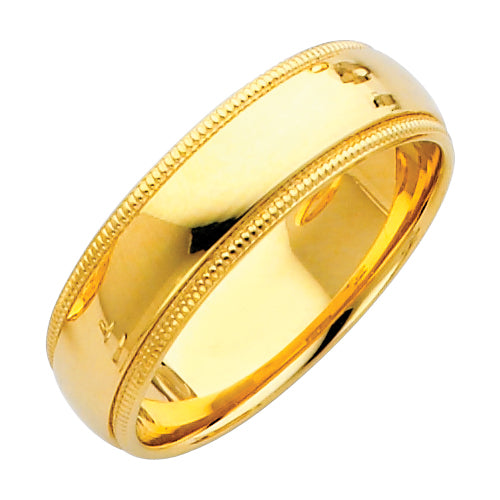 14K Yellow Gold 6mm Traditional Heavy Weight Comfort Fit Milgrain Wedding Band Ring