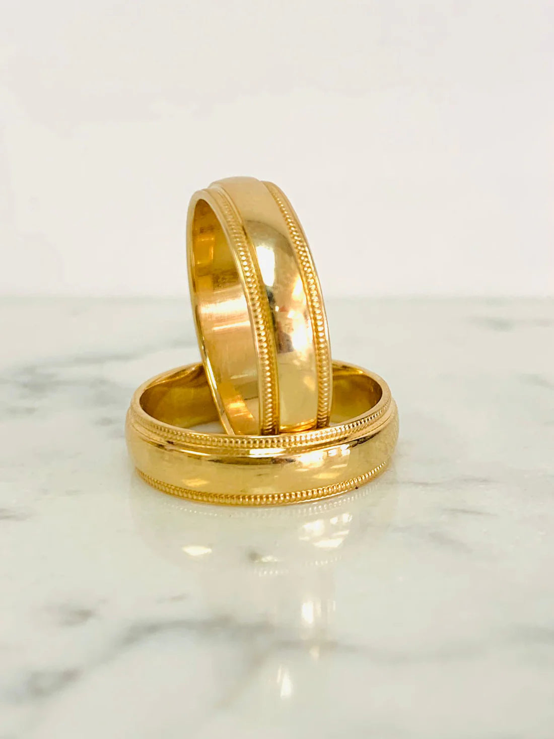 14K Yellow Gold 6mm Traditional Heavy Weight Comfort Fit Milgrain Wedding Band Ring