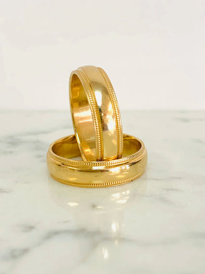14K Yellow Gold 6mm Traditional Heavy Weight Comfort Fit Milgrain Wedding Band Ring