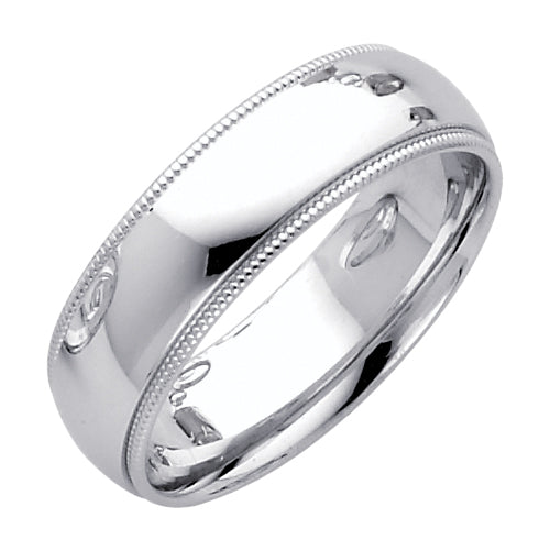 14K White Gold 6mm Traditional Heavy Weight Comfort Fit Milgrain Wedding Band RIng