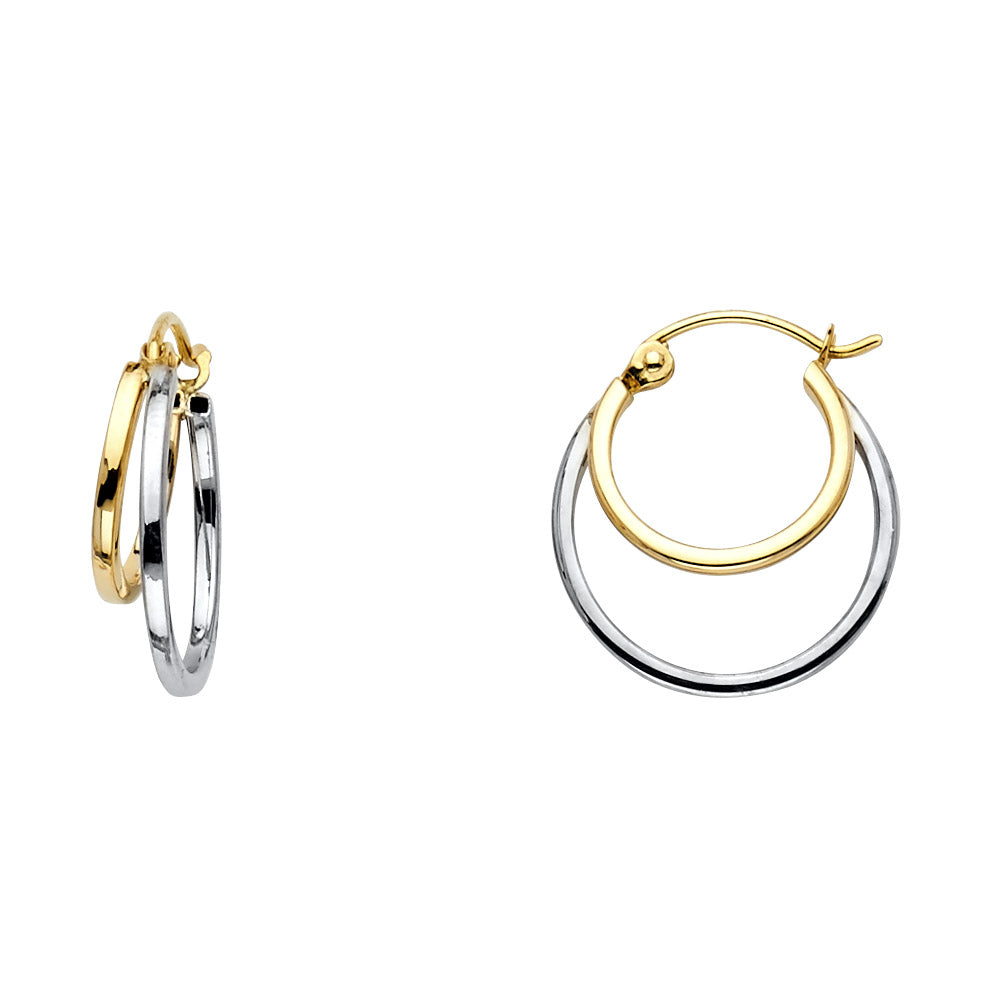14K Two-Tone Gold 2 Line Hollow Hoop Earrings