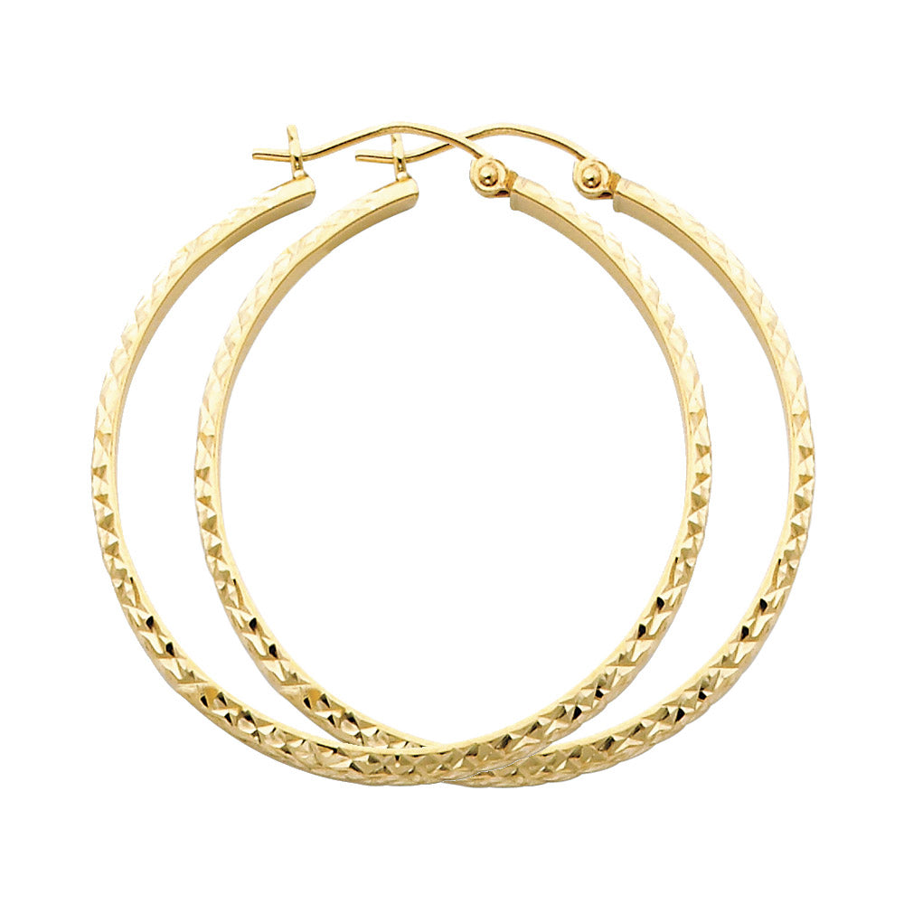 14K Yellow Gold DC Hollow Round Tube Hoop Earrings