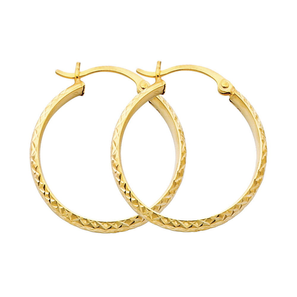 14K Yellow Gold DC Hollow Round Tube Hoop Earrings