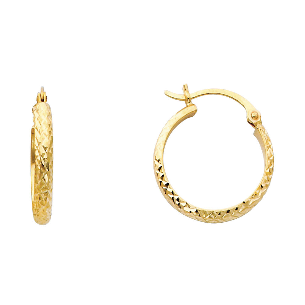 14K Yellow Gold DC Hollow Round Tube Hoop Earrings