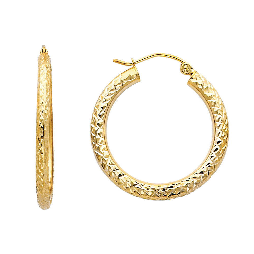 14K Yellow Gold 3mm DC Round Hoop Earrings