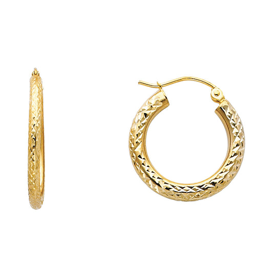 14K Yellow Gold 3mm DC Round Hoop Earrings