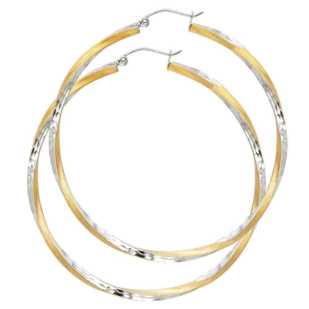 14K Two-Tone Gold SF DC Swirl Hoop Earrings