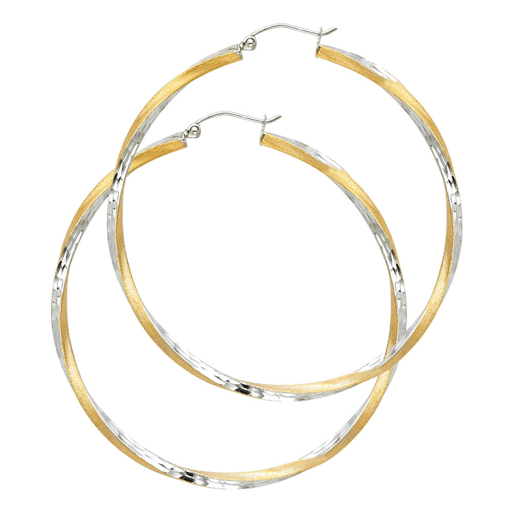 14K Two-Tone Gold SF DC Swirl Hoop Earrings