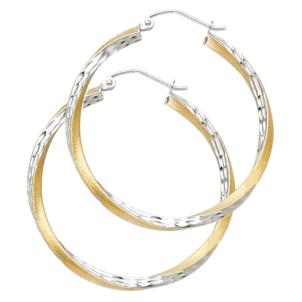 14K Two-Tone Gold SF DC Swirl Hoop Earrings