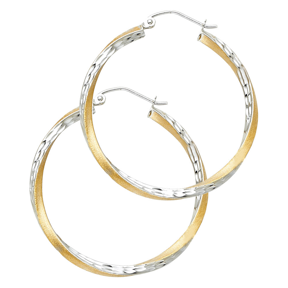 14K Two-Tone Gold SF DC Swirl Hoop Earrings