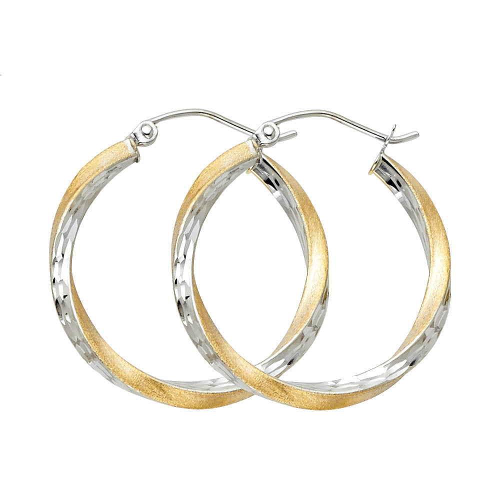 14K Two-Tone Gold SF DC Swirl Hoop Earrings
