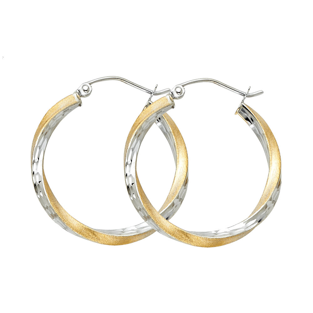 14K Two-Tone Gold SF DC Swirl Hoop Earrings