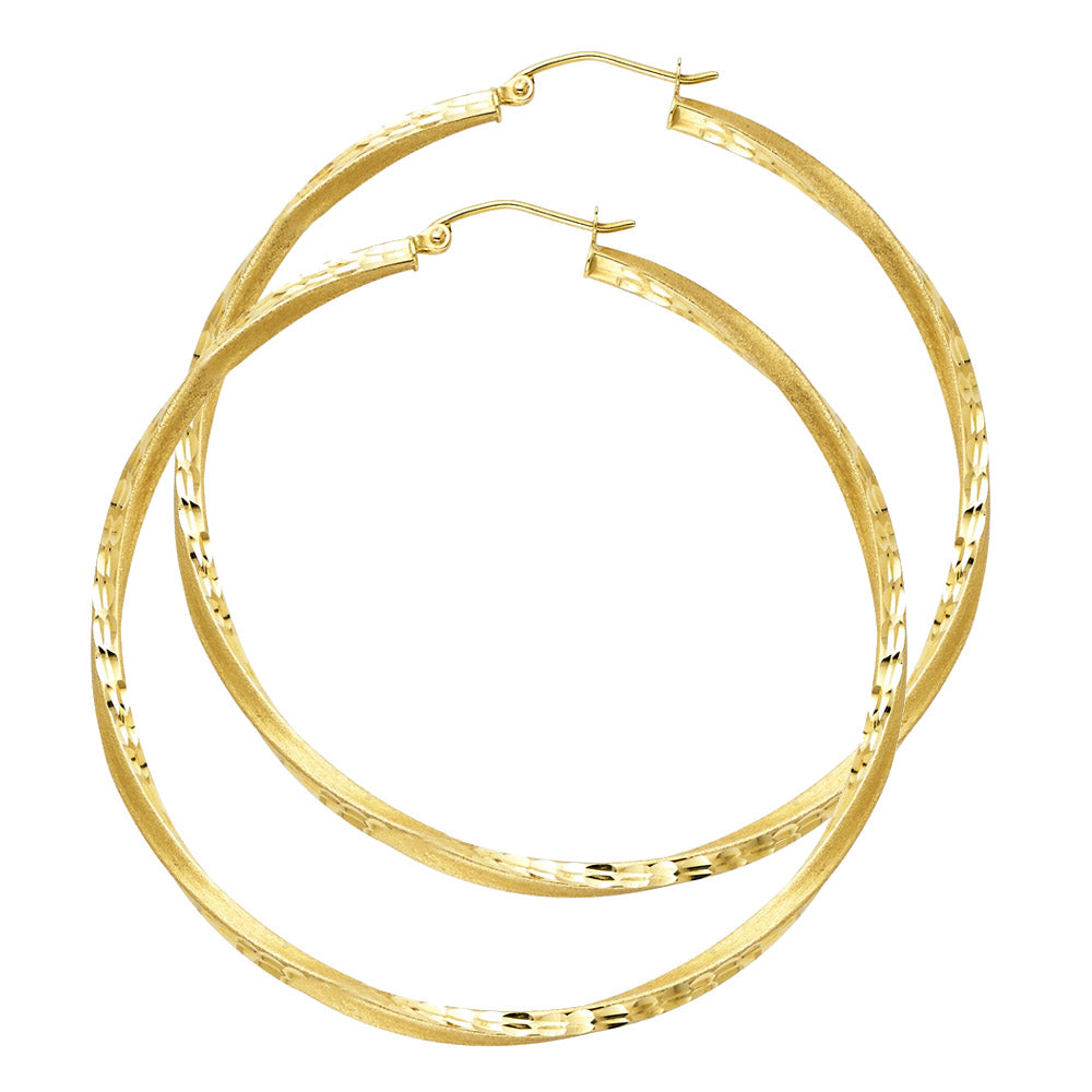 14K Yellow Gold SF DC Swirl Hoop Earrings