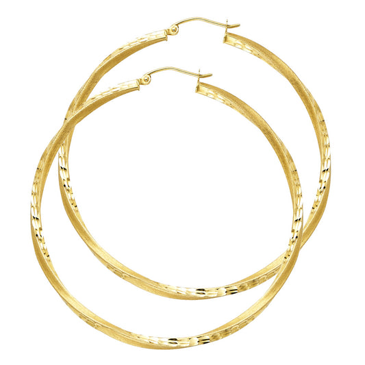 14K Yellow Gold Diamond-Cut Swirl Hoop Earrings