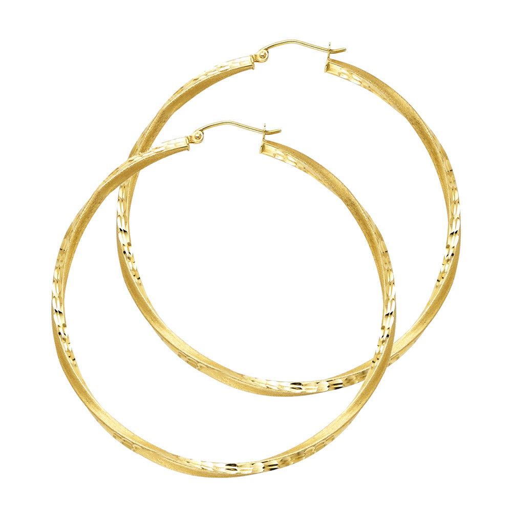 14K Yellow Gold SF DC Swirl Hoop Earrings