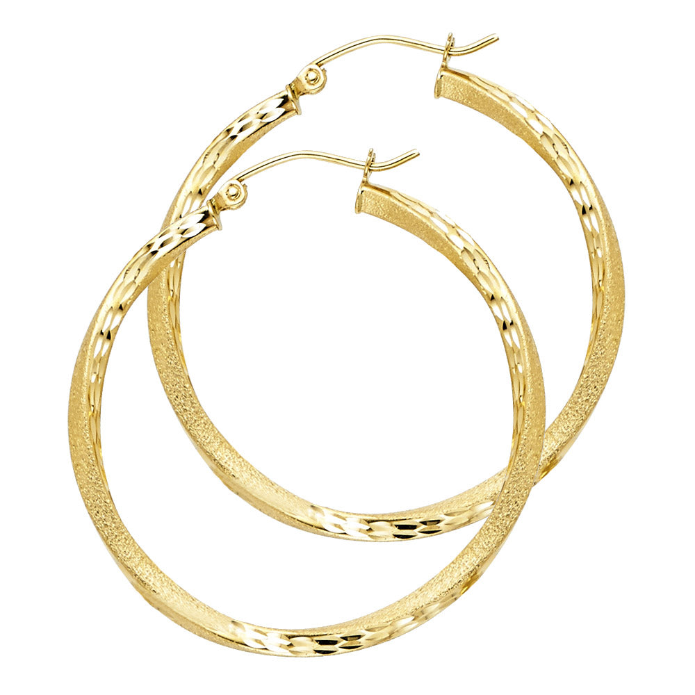 14K Yellow Gold SF DC Swirl Hoop Earrings